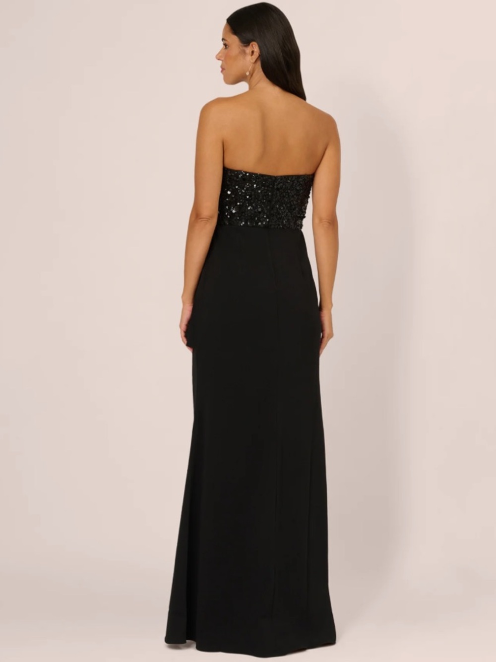 Strapless Sequin Ruffle Combo Gown In Black - Picture 5 of 6